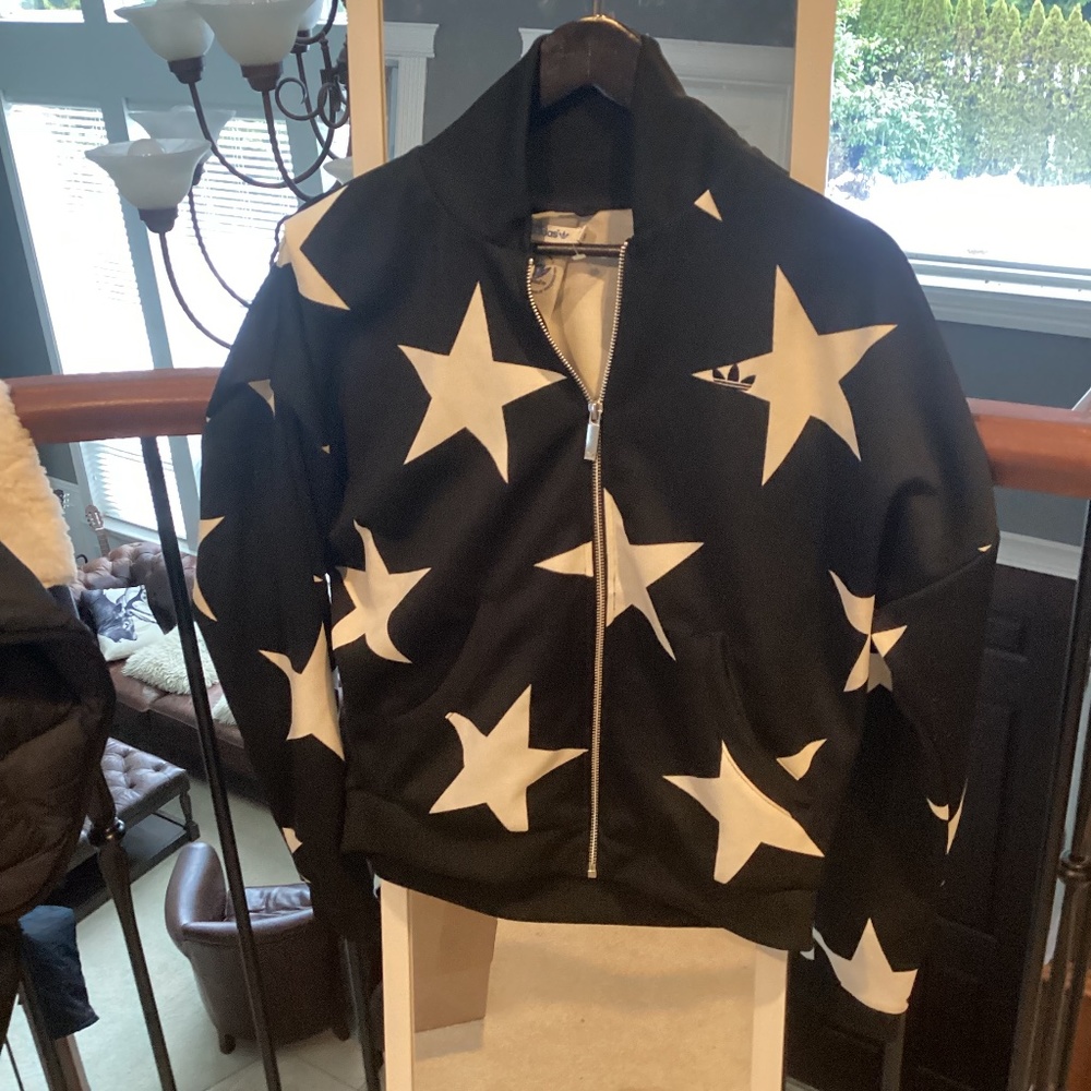 ADIDAS bomber style track jacket. Size 40. With stars! Black/white